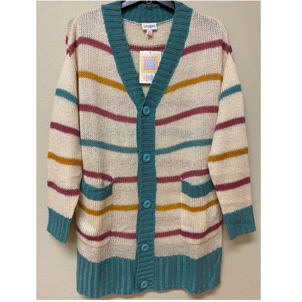NWT LuLaRoe Lucille Cardigan Stripes Teal Small
